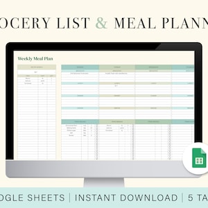 Liste d’épicerie numérique et planificateur de repas | | Google Sheets | de feuille de calcul planification hebdomadaire des repas | Planificateur de repas familial | Modèle de préparation de repas