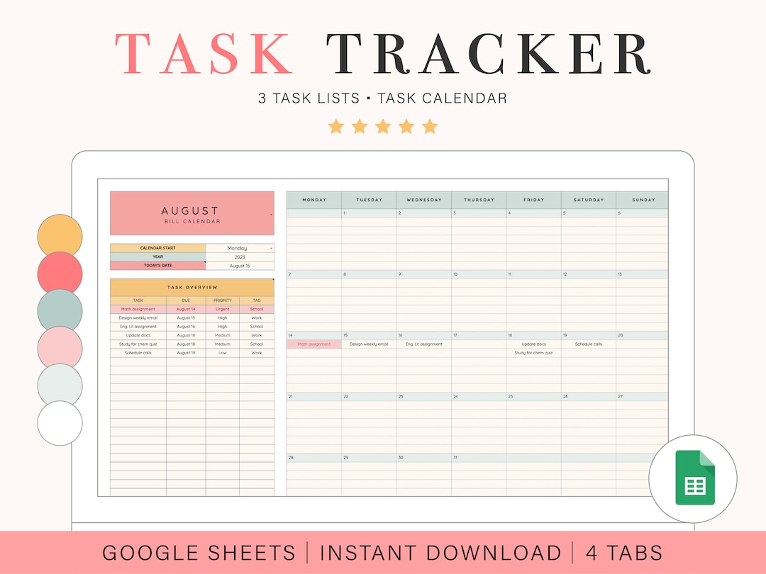 Task Tracking Spreadsheet | Task Planner | Digital to Do List | Google ...