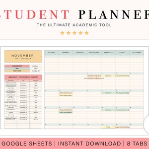 Digital Student Planner | College Planner | Course Tracker | Google Sheets | Assignment Tracking Spreadsheet | Student Digital Planner