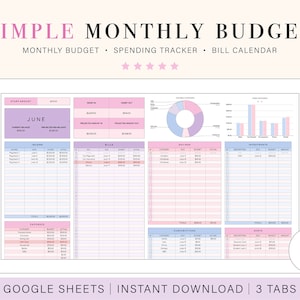 Monthly Budget Spreadsheet | Google Sheets Budget Template | Monthly Budget Planner