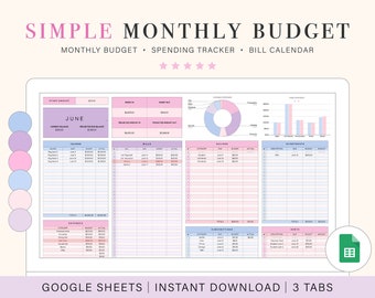 Hoja de cálculo de presupuesto mensual / Plantilla de presupuesto de Google Sheets / Planificador de presupuesto mensual