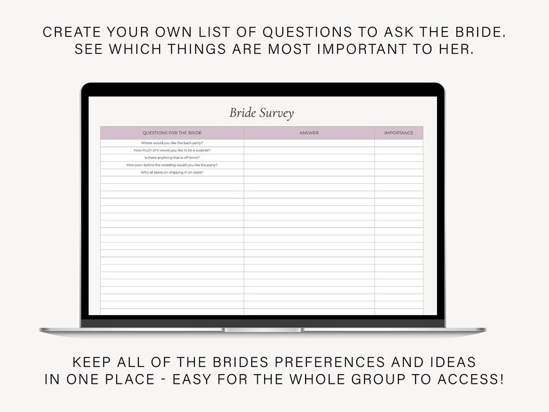 Bachelorette Party Planning Spreadsheet Bachelorette Trip Planner ...