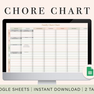 Family Chore Chart | Google Sheets Spreadsheet Template | Digital Chore Tracker | Weekly Chore Chart