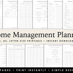 Home Management Planner Printables | Printable Planner | Household Planner | House Organizing | Digital Download | A4, A5, Letter Size