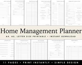 Home Management Planner Printables | Printable Planner | Household Planner | House Organizing | Digital Download | A4, A5, Letter Size