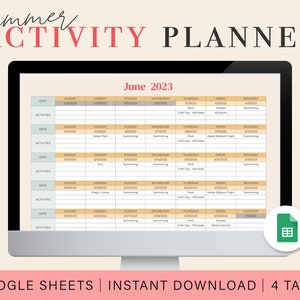 Summer Activity Planning Spreadsheet | Google Sheets Spreadsheet Template | Summer Vacation Activity Planner