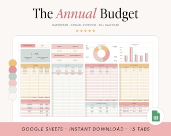Annual Budget Spreadsheet for Google Sheets Spending Tracker Bill Tracker Google Sheets Yearly Budget Planner for Digital Budget