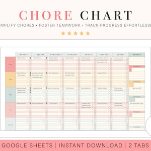 Familietakenoverzicht | Spreadsheetsjabloon voor Google Spreadsheets | Digitale klusjestracker | Wekelijkse takenlijst | Huisgenoot klusjesschema