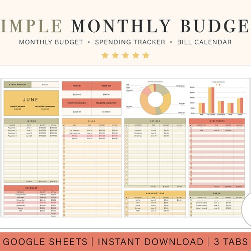 Monthly Budget Spreadsheet Google Sheets Budget Template Etsy