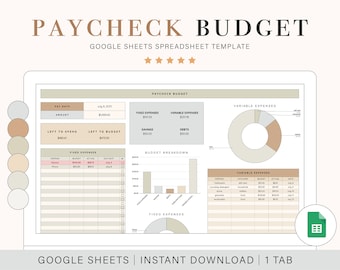 Paycheck Budget Spreadsheet for Google Sheets Template for Budgeting Paycheck Planner to Budget by Paycheck