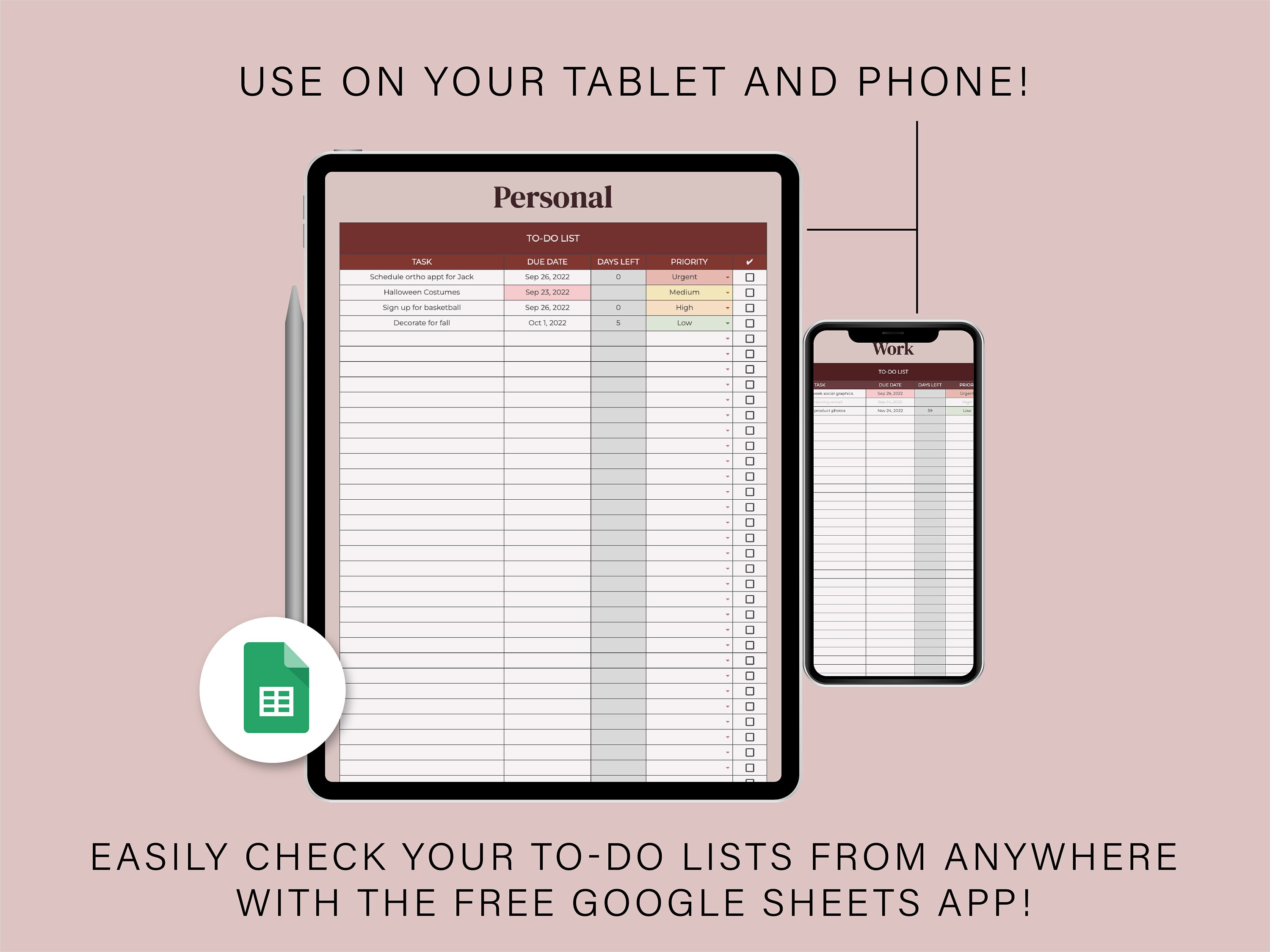 Task Tracking Spreadsheet | Task Planner | Digital to Do List | Google ...