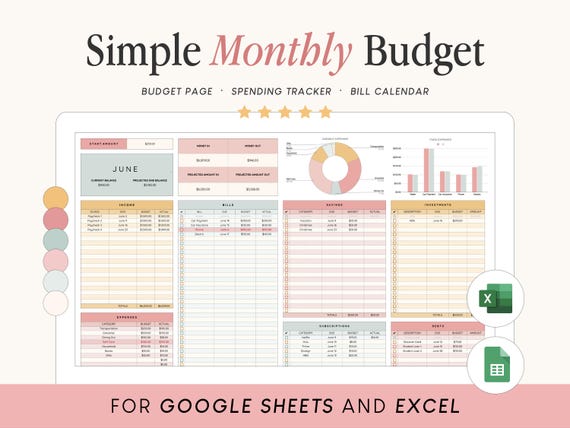 Monthly Budget Spreadsheet | Google Sheets Budget Template | Excel Monthly Budget Planner | Beginner Budget Expense Tracker