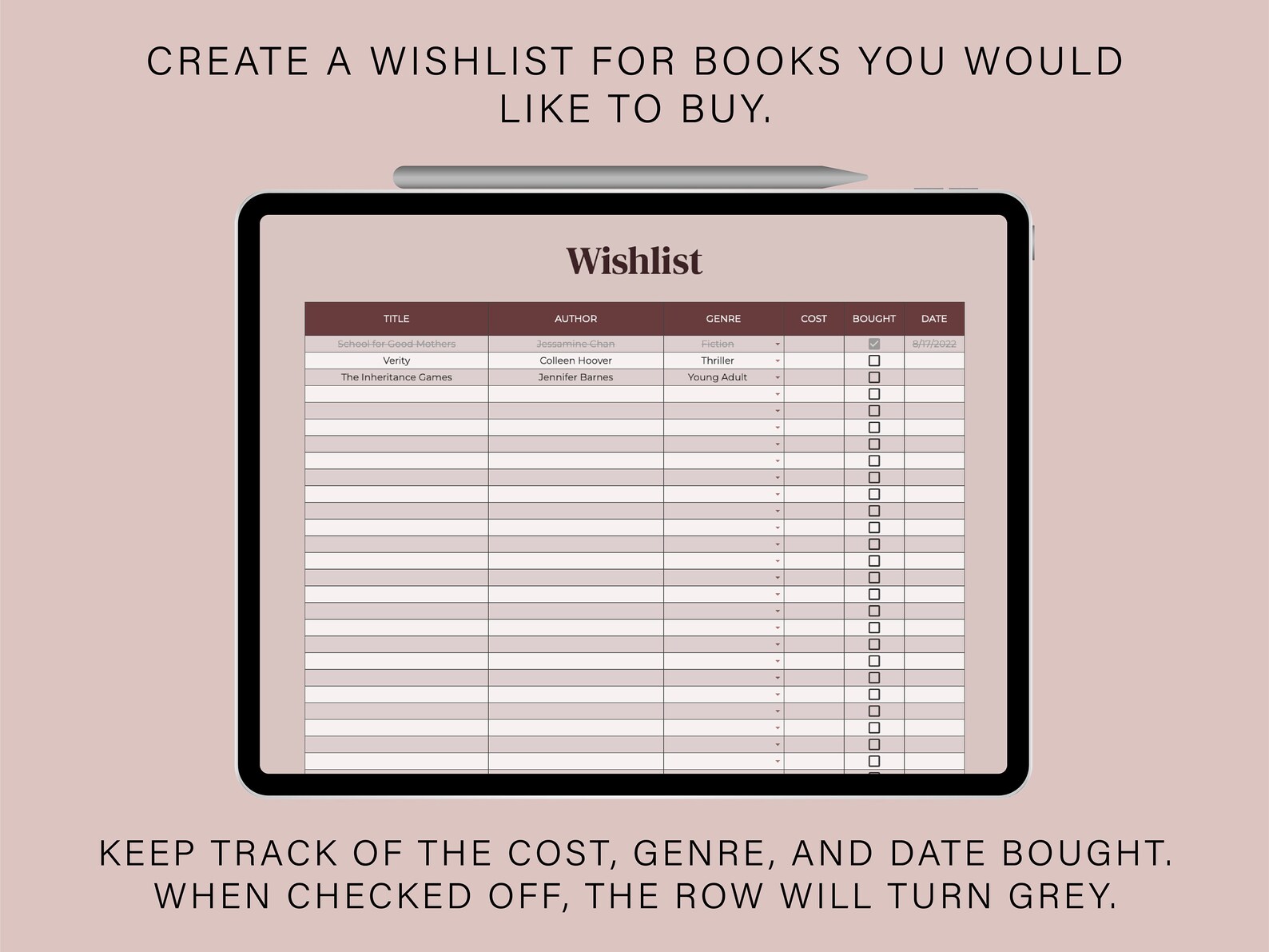 Book Tracker Spreadsheet Reading Log Google Sheets Etsy