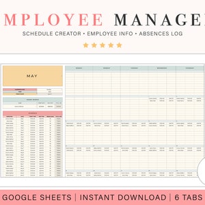 Employee Info and Absence Tracker | Monthly Employee Schedule | Business Manager Spreadsheet Template | Google Sheets