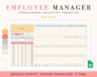 Employee Info and Absence Tracker | Monthly Employee Schedule | Business Manager Spreadsheet Template | Google Sheets