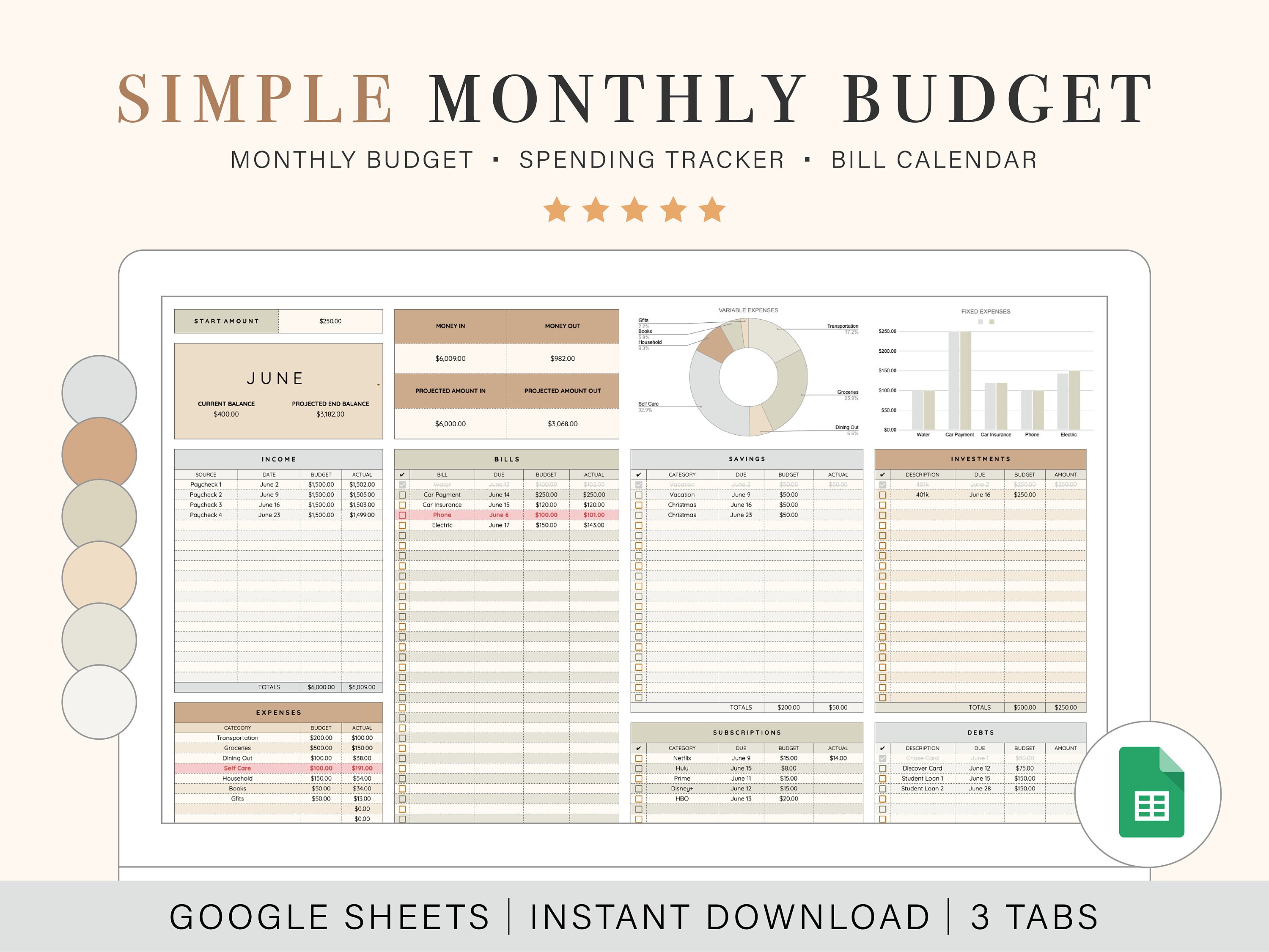 Monthly Budget Spreadsheet | Google Sheets Budget Template | Monthly ...