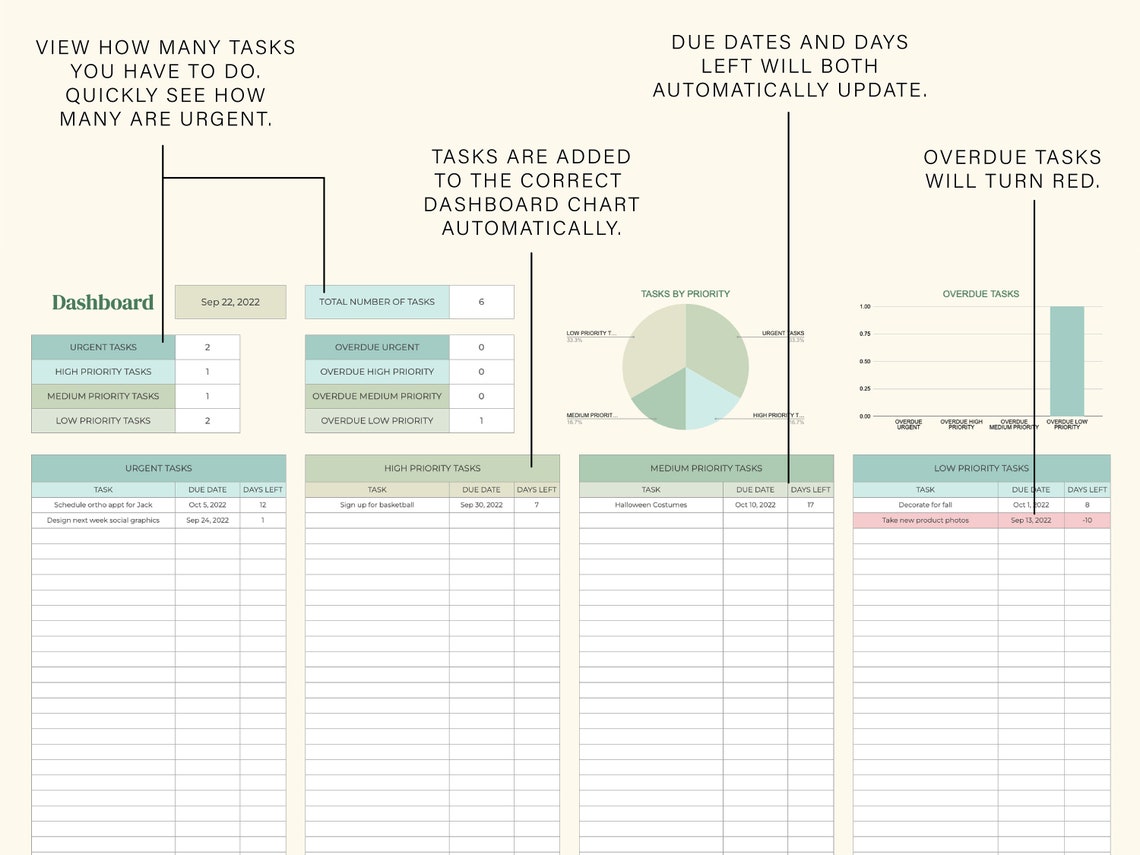 Task Tracking Spreadsheet Task Planner Digital to Do List - Etsy