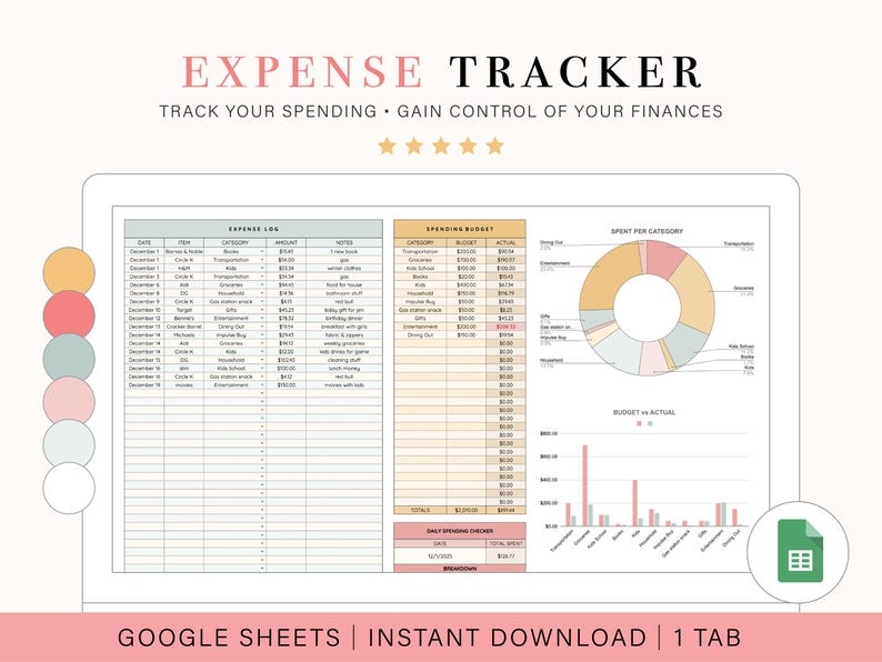 Expense Tracker for Google Sheets | Spreadsheet Budget Template - Etsy