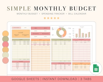 Monthly Budget Spreadsheet | Google Sheets Budget Template | Monthly Budget Planner