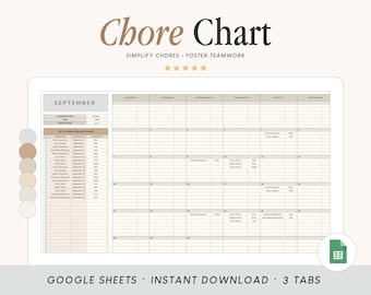Family Chore Chart Spreadsheet | Weekly and Monthly Cleaning Schedule | Google Sheets Template