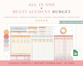 Budget Spreadsheet Template for Multiple Accounts | Monthly Budget Spreadsheet | Debit and Credit Budget Spreadsheet for Google Sheets