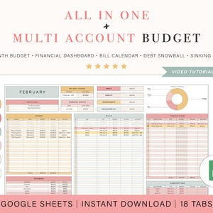 Budget Spreadsheet Template for Multiple Accounts | Monthly Budget Spreadsheet | Debit and Credit Budget Spreadsheet for Google Sheets