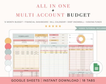 Budget Spreadsheet Template for Multiple Accounts | Monthly Budget Spreadsheet | Debit and Credit Budget Spreadsheet for Google Sheets
