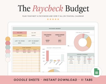 Paycheck Budget Spreadsheet for Google Sheets Template for Budgeting Paycheck Planner to Budget by Paycheck