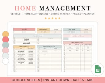 Home Management Planner | Vehicle Maintenance Schedule | Chore Chart and Cleaning Schedule | Google Sheets Template