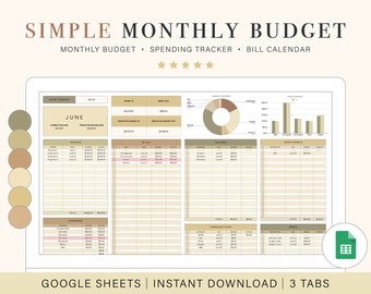 Monthly Budget Spreadsheet | Google Sheets Budget Template | Monthly Budget Planner
