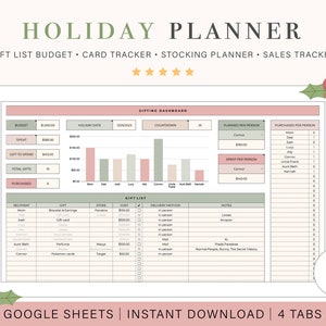 Holiday Planner | Christmas Gift Tracker | Gift Tracking Spreadsheet | Google Sheets | Gift Planner | Holiday Gift Tracking Spreadsheet