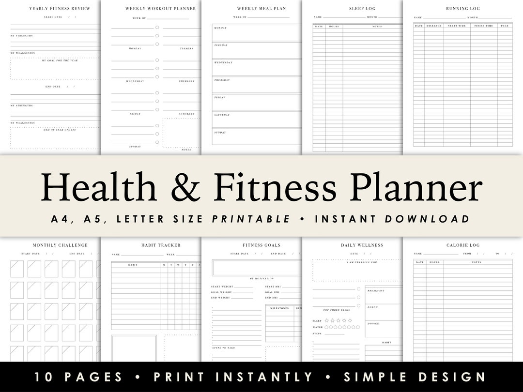 Fitness Planner Printable | Health Planner | Workout Printable | Meal ...