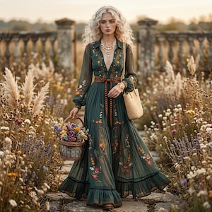Vintage Long Sleeve Emerald Green Dress
