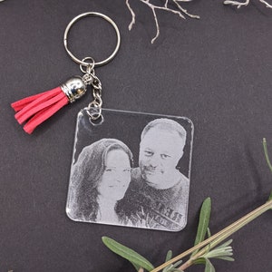 Acrylic photo pendant, Keychain, Pendant with photo or motif, personalized, Birthday gift, Wedding, Laser engraving, Couple