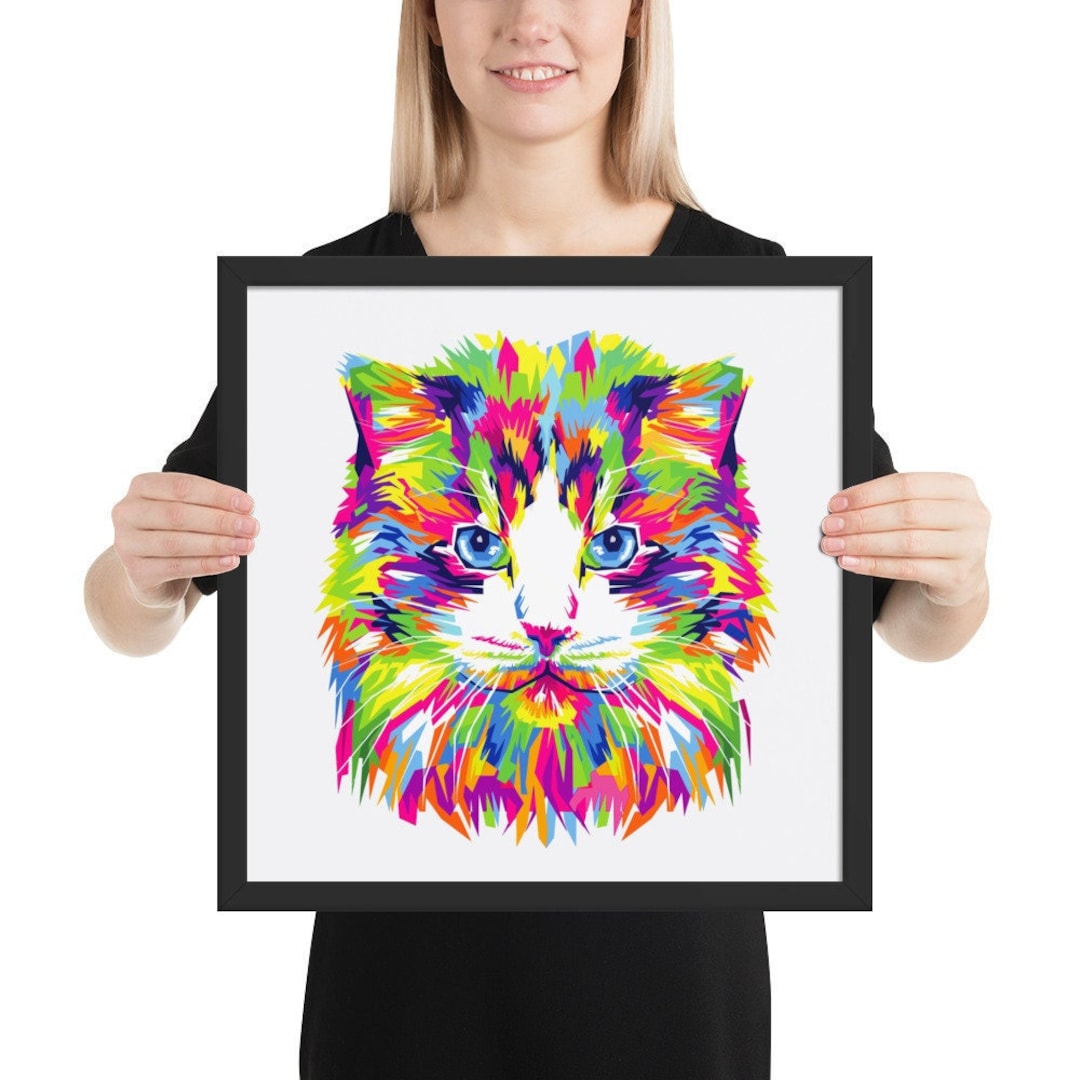 Colorful Cat Framed Poster | Cute Cats Wall Art | Wall Hanging Cat ...