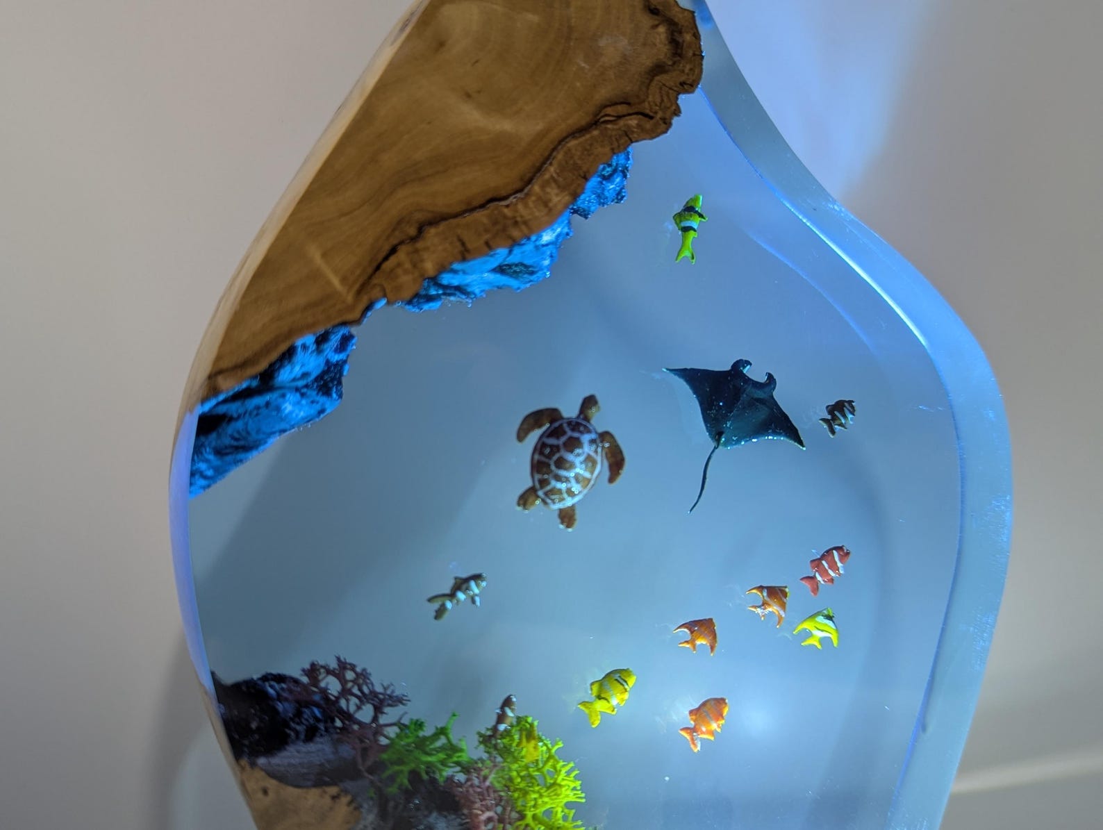 Handcrafted Epoxy Resin Ocean Lamp: Coffee Wood Base, LED Light - Etsy