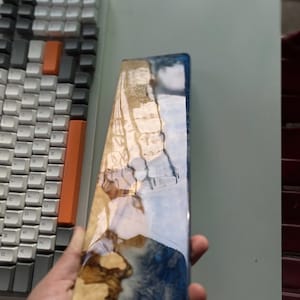 Blue Ocean Resin Wrist Rest: Handmade Wood Keyboard Support