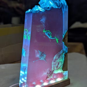 Scuba Diver Resin Lamp: Ocean Night Light, Epoxy Wood Table Lamp