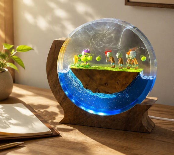 Plants Vs Zombies Inspired Lamp, Halloween Resin Night Light