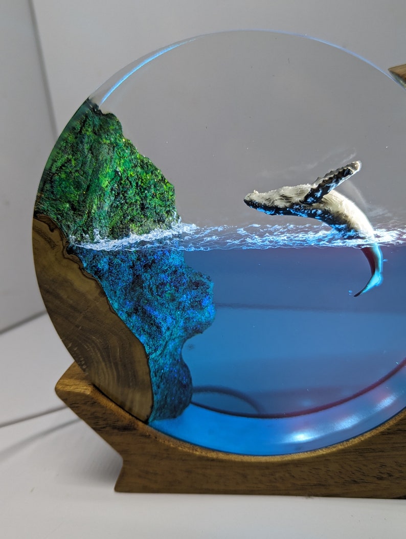 Humpback Whale Epoxy Resin Whale Night Light,Deep Sea Epoxy Resin Lamp, Resin Table Lamp, Dive With Whale Desk Lamp,Ocean Art Table Lamp zdjęcie 4