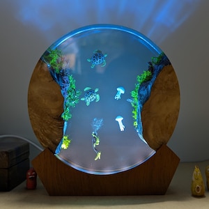 Personalized Scuba Diver Night Light: Epoxy Resin & Wood, Unique Home Decor