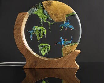 Avatar Inspired Epoxy Resin Lamp: Fantasy Wood Desk Decor,Christmas gift