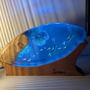 Handmade Scuba Diver Resin Night Light: Personalized Wood Ocean Decor