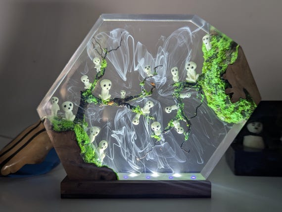 Handmade Kodama Lamp: Japanese Forest Spirit Resin Art Light,Unique Christmas, Gift for her