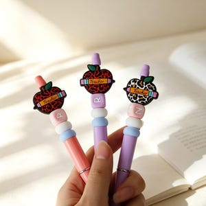 Personalized Leopard Apple Teacher Pen,Custom Single Initial Beaded Ballpoint Pen,Unique Teacher Appreciation Gift,Back To School  gift