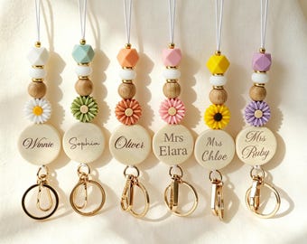 Personalized Colorful Teacher Lanyard with Name, Custom Teacher Beads Lanyard ID Holder, Nursery Gifts, ID Badge Holder, Teacher Gifts