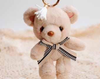 Adorable Plush Teddy Bear Keychain, Customizable Name Keyrings, luxury keychain, Tassel Animal Cartoon Charms, bag pendant decoration