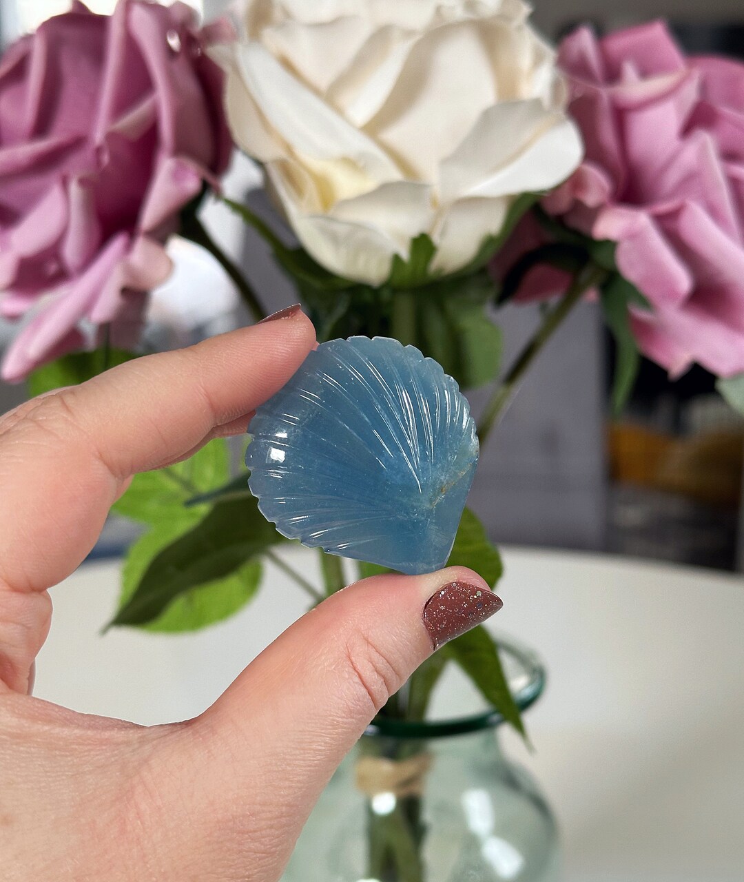 Aquatine Calcite Crystal Shell Carving, High Grade Aquatine Calcite ...