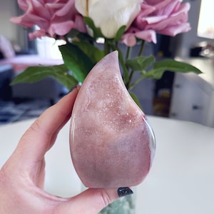 Pink amethyst crystal flame, high grade pink amethyst flame carving