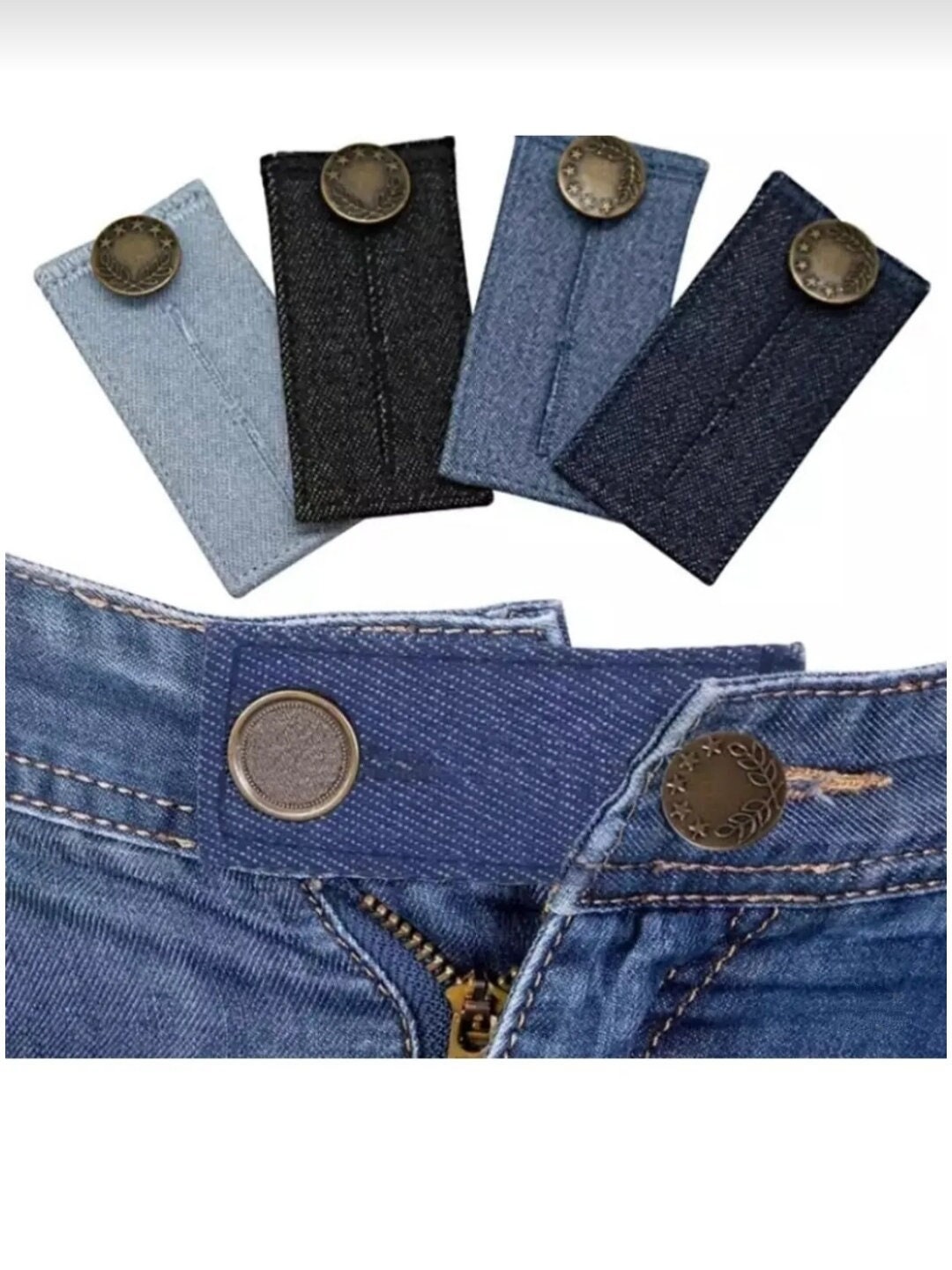 Zousen Denim Waist Extenders for Men and Women(6 Pack) Adjustable Waistband Expanders for Jeans Trousers Pants Buttons Extender Set, Blue, Large